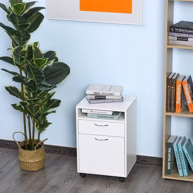 HOMCOM Modern Matt White Filing Cabinet with Drawer