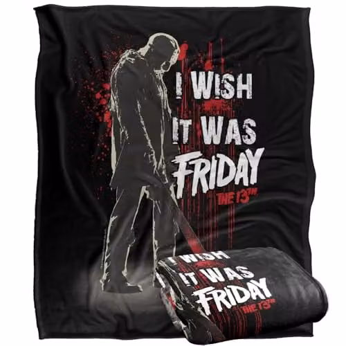 Warner Bros. Friday The 13th I Wish It Was Friday Super Soft Fleece Throw Blanket, Multicolour, W: 152 cm, D: 127 cm
