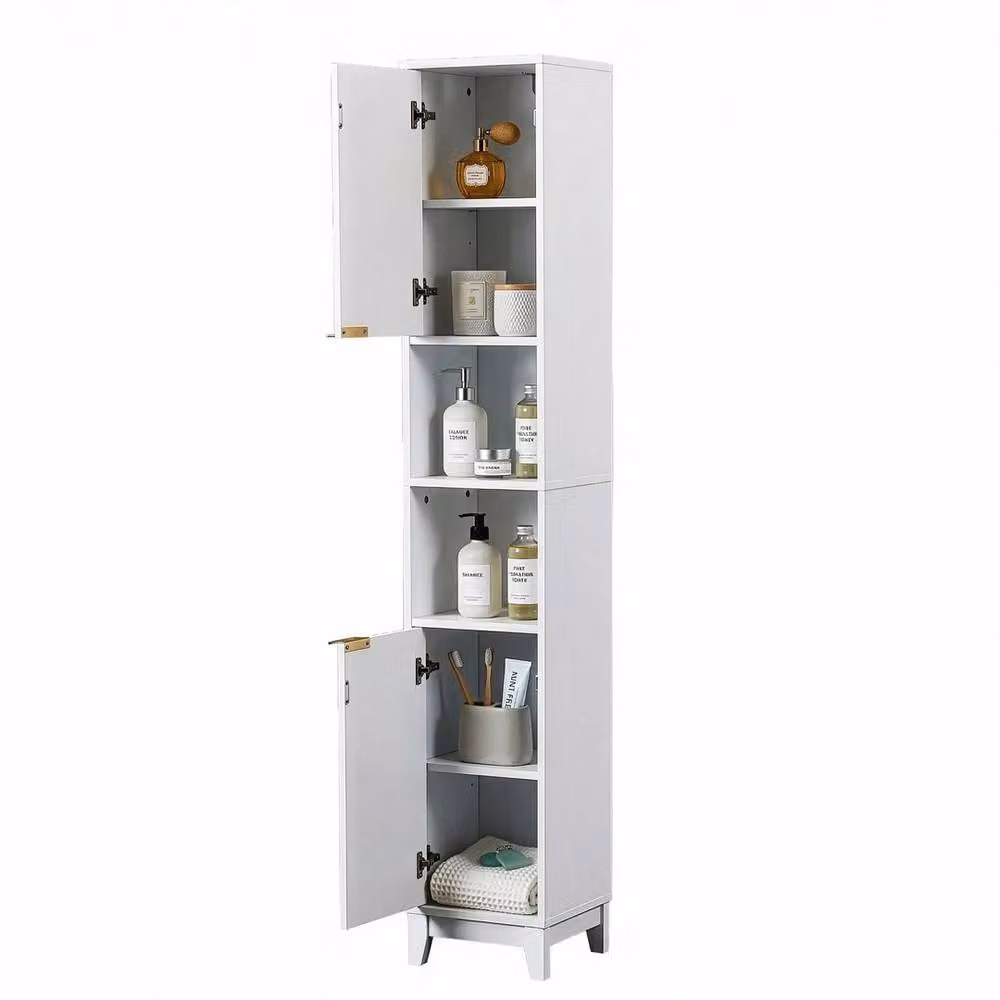 FORGEVIO White Wooden Tall Bathroom Cabinet with 2 Doors and Open Shelves, H: 80 x W: 20 x D: 20 cm – 3