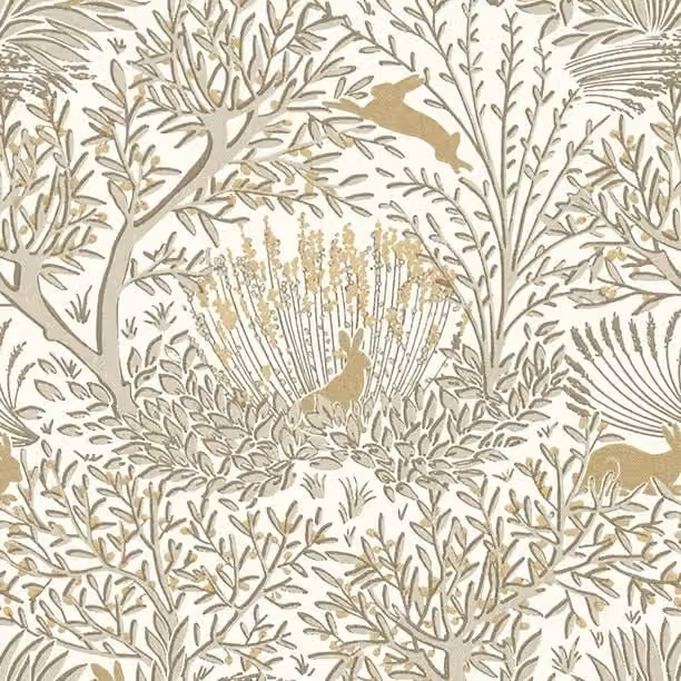 Clarke & Clarke Wilderwood Floral Cotton Fabric in Beige and Natural