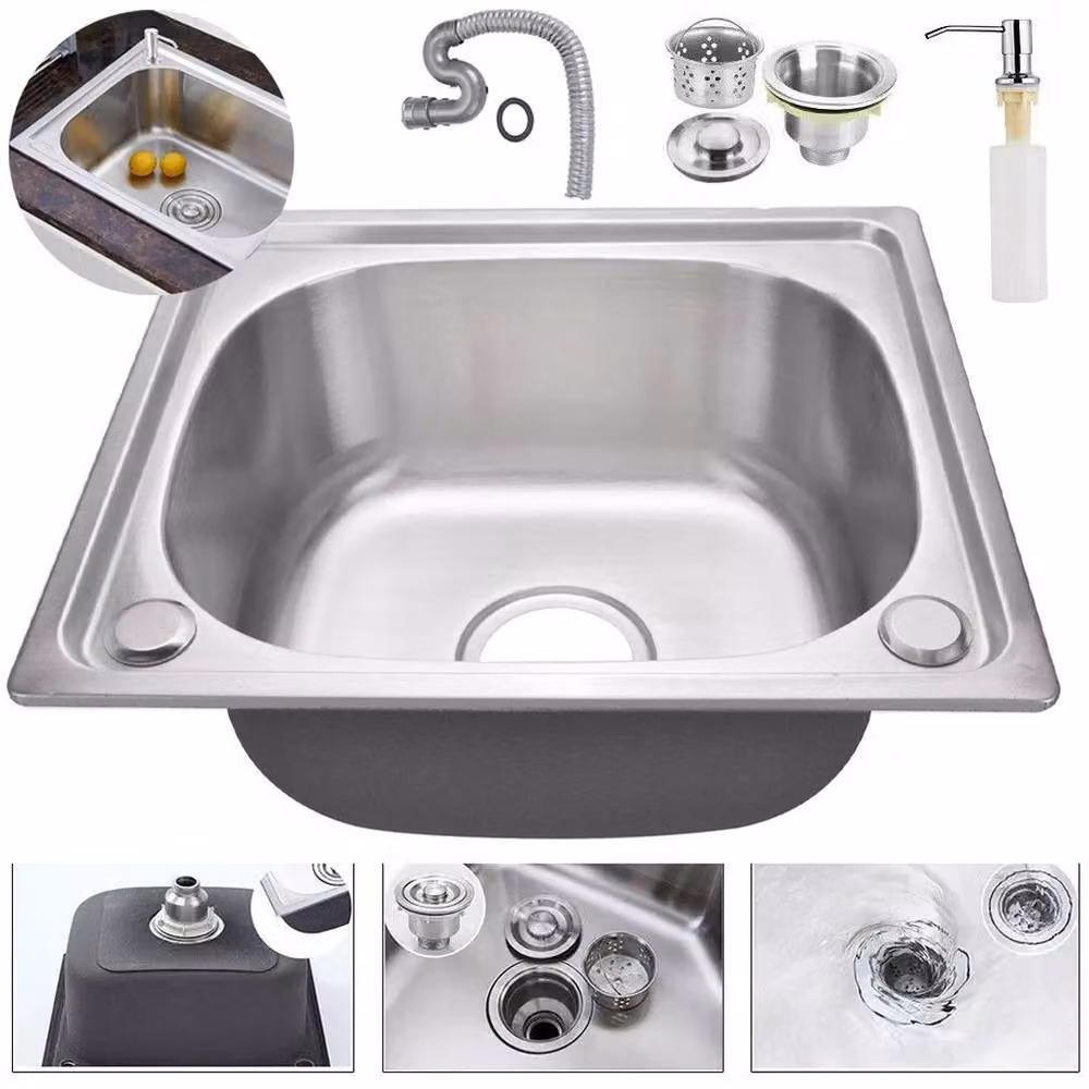 PAWNORA Stainless Steel Single Bowl Countertop Kitchen Sink in Silver – 3
