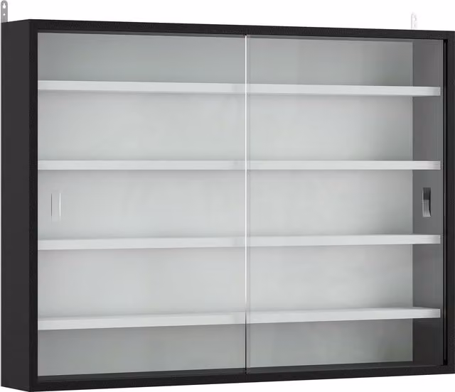 HOMCOM 5-Tier Wall Mounted Display Cabinet with Glass Doors and Internal Shelves, Black and White, W: 60 cm, H: 80 cm, D: 60 cm – 1