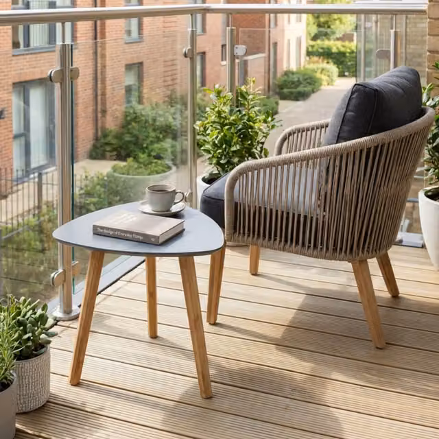 Noa and Nani Modern Grey Metal and Pine Wood Side Table for Garden, Terrace or Balcony