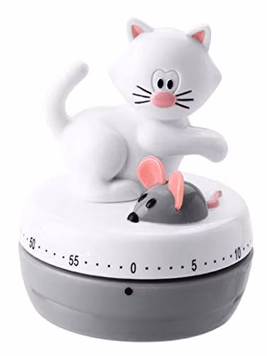 Joie Meow Round Mechanical Kitchen Timer in Multicolour and White, Made from BPA-Free Plastic