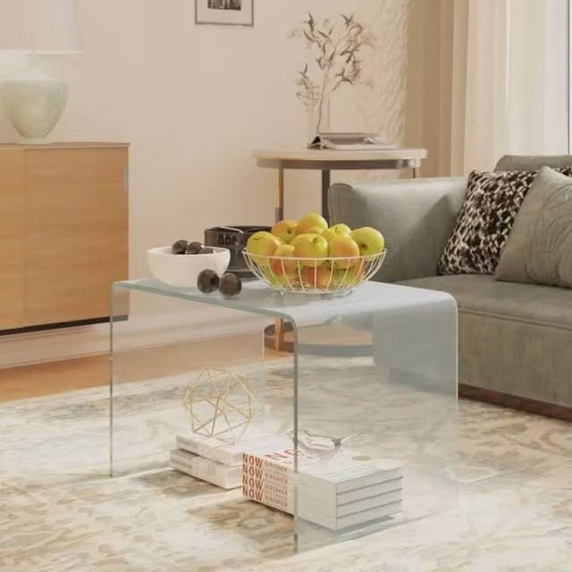 Berkfield Home Grey Tempered Glass Side Table W/D/H: 40 x 40 x 60 cm
