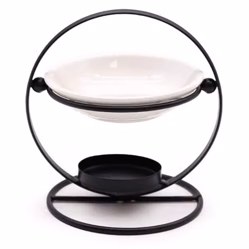 KDMD Black Ceramic and Metal Round Tabletop Tealight Oil Burner