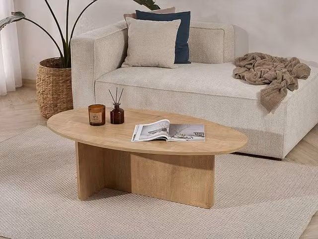 Vente-unique ISENORA Oval Coffee Table in Light Oak Finish