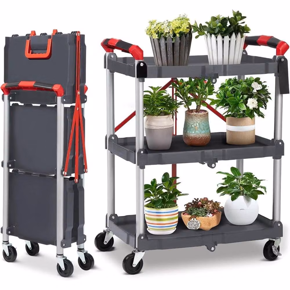 VOGREX 3 Tier Heavy Duty Folding Garage Tool Service Trolley, Black, W/D/H: 83.5 x 58.25 x 38 cm – 4