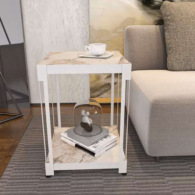 Decorotika Zenas Industrial Design Side Table in White
