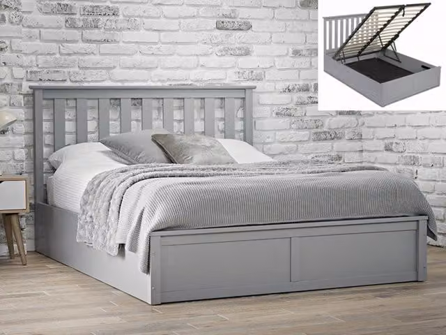 LPD Oxford Grey Wooden Ottoman Bed Frame, King Size 180 x 200 cm