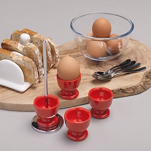 Zeal Stack and Store Egg Cup Set of 4 in Red with Chrome Stand and Melamine Tray – 2