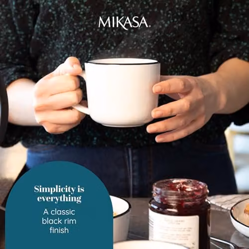 Mikasa Limestone Porcelain Mug Set of 4, 360ml, White with Black Rim – 3