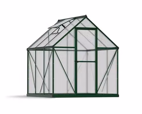 Palram Canopia Mythos Green Greenhouse with UV-Protected Polycarbonate Roof, Aluminium Frame and Foundation Base