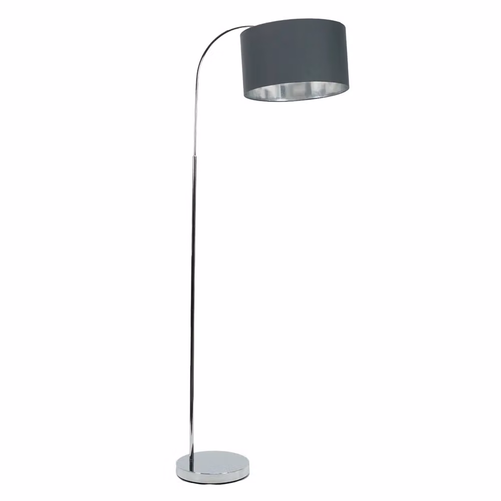 ValueLights Curva Chrome Arched Floor Lamp with Metallic Chrome Inner Drum Shade and Bulb in Charcoal Grey – 2