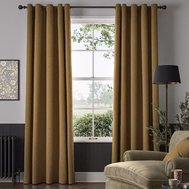 William Morris Reed Made To Measure Blackout Eyelet Curtains in Barley Beige and Brown