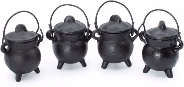 KDMK Set of 4 Extra Small Cast Iron Incense Cauldrons, Black, W: 5 cm, D: 7 cm