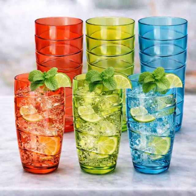 Volila Pack of 6 Multicolour Stackable Plastic Acrylic Tumblers, 550ml per glass