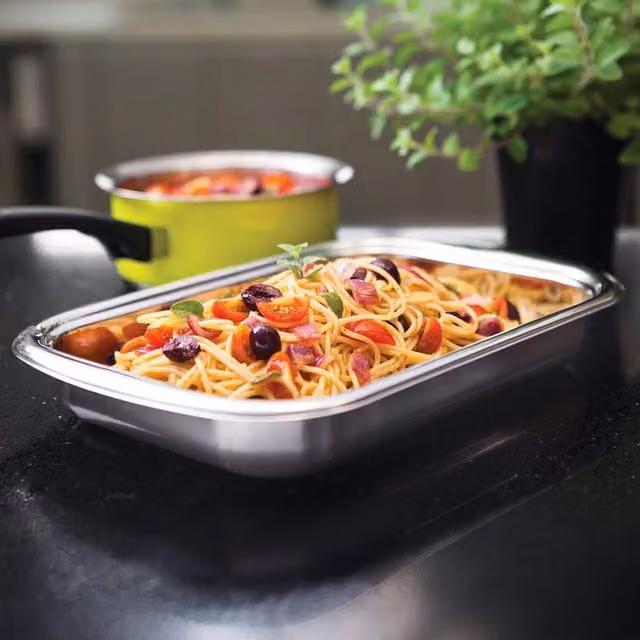 Tramontina 2 Piece Stainless Steel Rectangular Roasting Dish Set in Silver