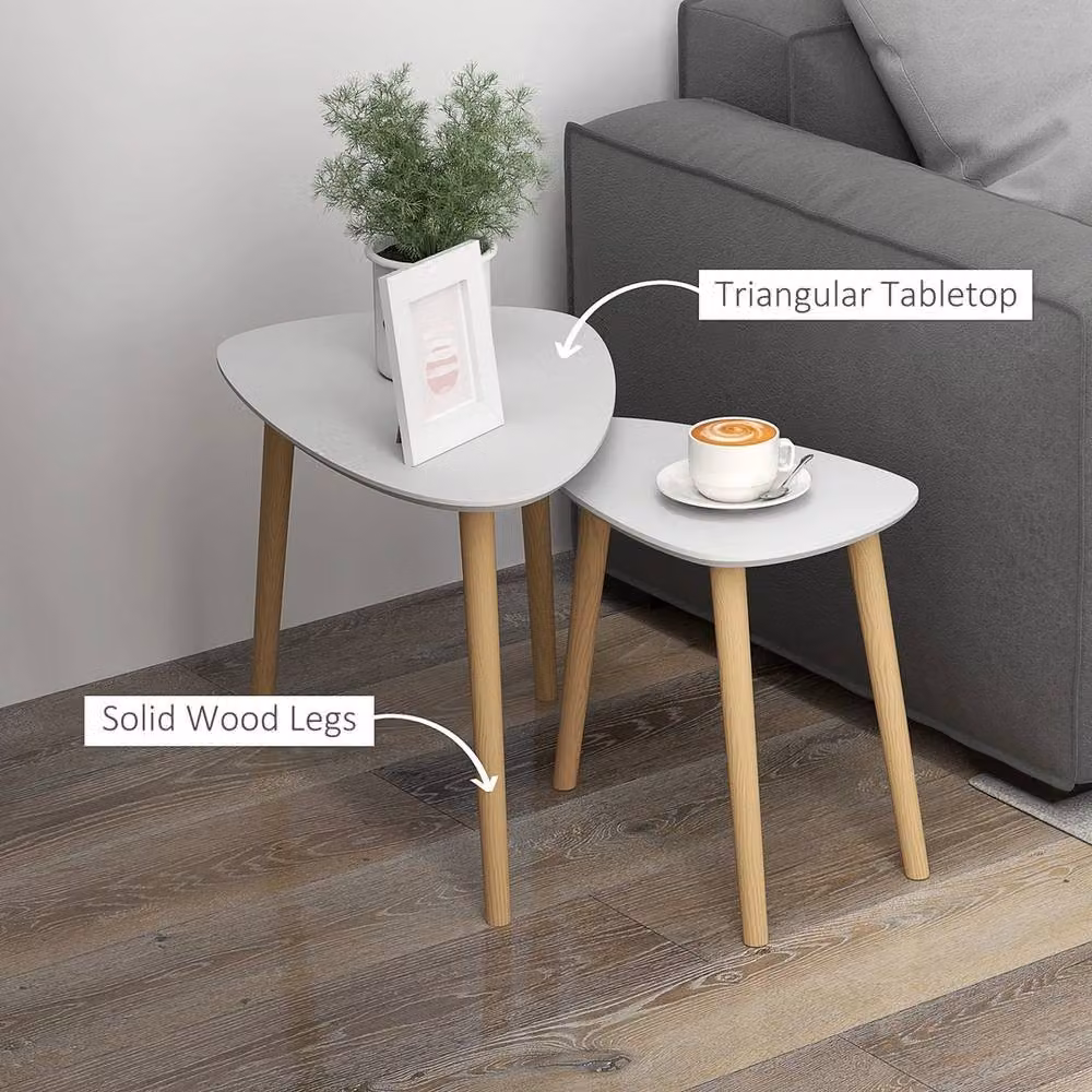NESTLUNE Set of 2 Modern Oval Side Tables in Light Grey – 5
