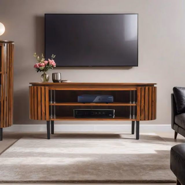 IH Design Carney Mid-Century Mango Wood TV Cabinet in Brown