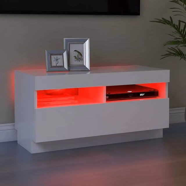 Berkfield Home Modern Glossy White TV Cabinet with LED Lights W/D/H: 80 x 35 x 40 cm – 1
