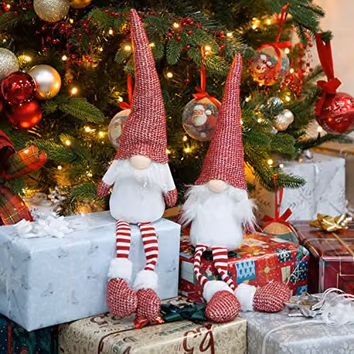The Christmas Workshop 2-Pack Felt Gnome Ornaments in White and Red – 4