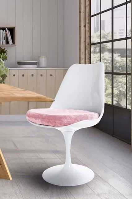 Fusion Living White Tulip Swivel Dining Chair with Pink Velvet Cushion