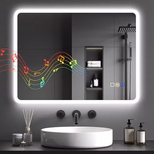 HOMCOM LED Bluetooth Bathroom Mirror, Silver and White, W: 60 cm, H: 80 cm, Dimmable and Shatterproof