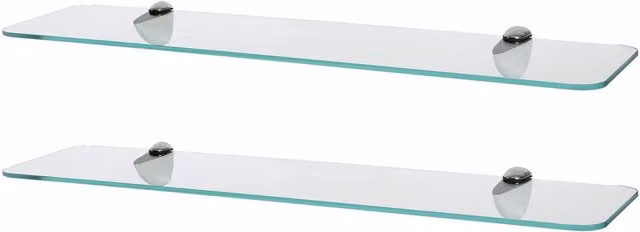 Harbour Housewares Set of 2 Rounded Floating Glass Shelves in Transparent with Chrome Finish, Width: 60 cm