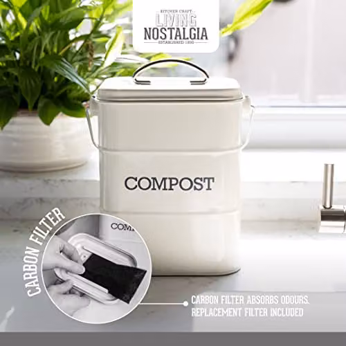 KitchenCraft Living Nostalgia Metal Kitchen Composter in Antique Cream and Beige, W/D/H: 24.0 x 16.5 x 12.0 cm – 2