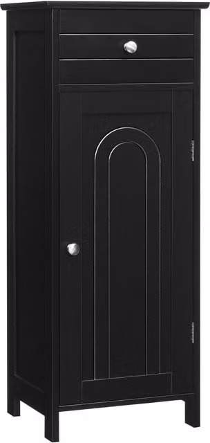 Costway Black Wooden Bathroom Floor Standing Storage Cabinet with Single Door, Drawer and Internal Shelves