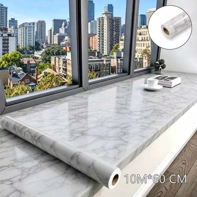 PAWNORA Light Grey Marble Vinyl Film Sticker with Tape, 10m