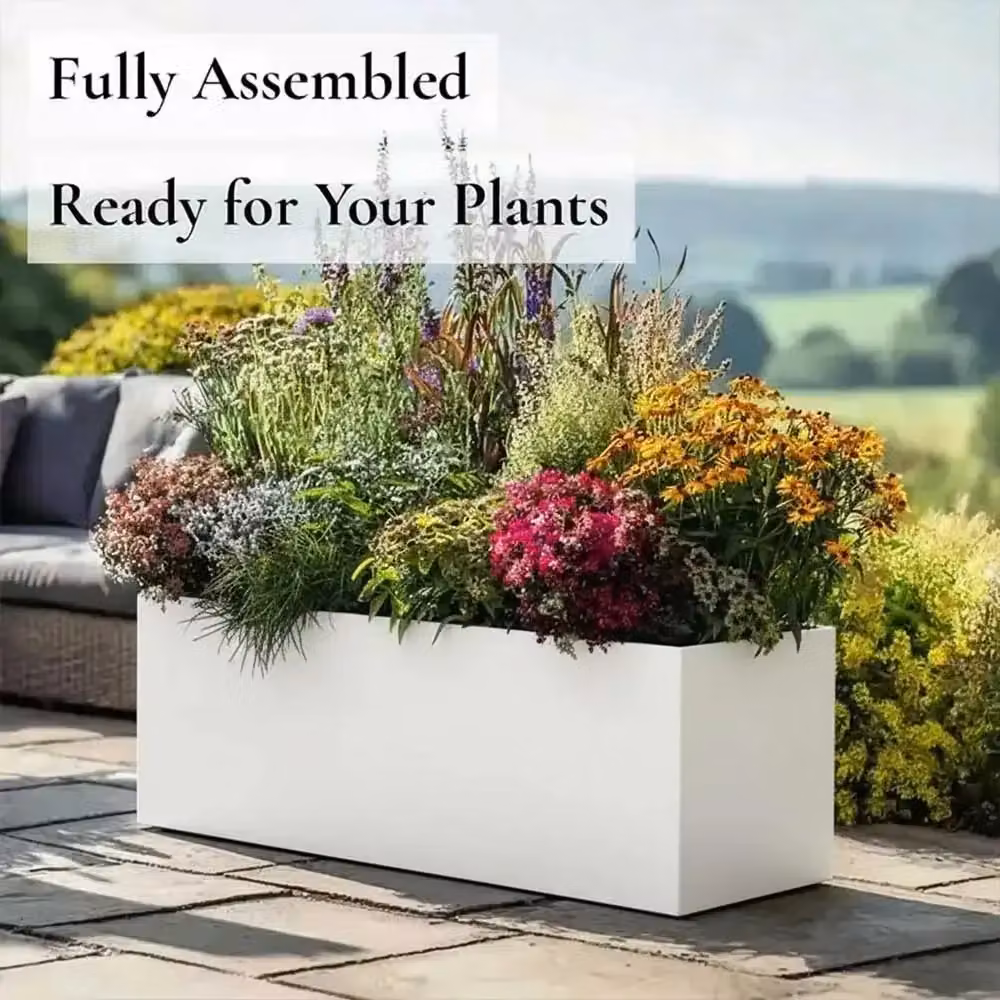 Access Garden Products Matte White Galvanised Steel Trough Planter W: 75 cm, D: 32 cm, H: 32 cm – 2