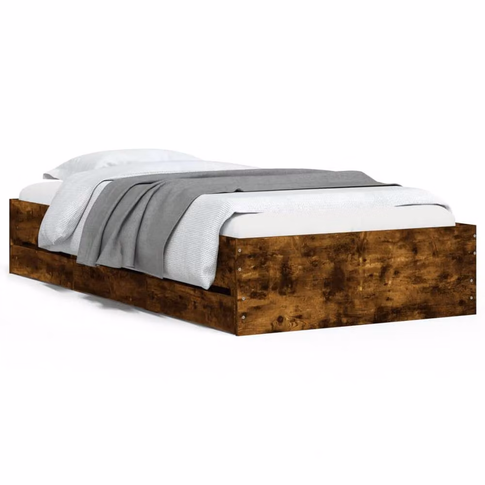 Berkfield Home Modern Bed Frame with Drawers in Smoked Oak Brown, W/D/H: 100 x 200 x 102 cm – 3