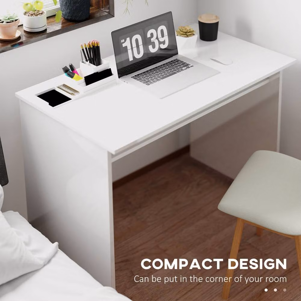 STILVORA Modern Gloss White Writing Desk with Storage Shelf, W/D/H: 90 x 80 x 74 cm – 4