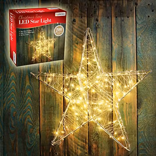 The Christmas Workshop 3D Metal Star Christmas Light with 200 Warm White LEDs, White, W/D/H: 50 x 50 x 8 cm – 1