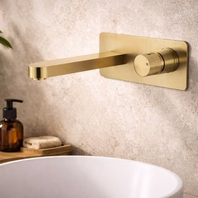 Bathroom Kingdom Koko Single Lever Wall Mounted Basin Mixer Tap in Brushed Brass Gold