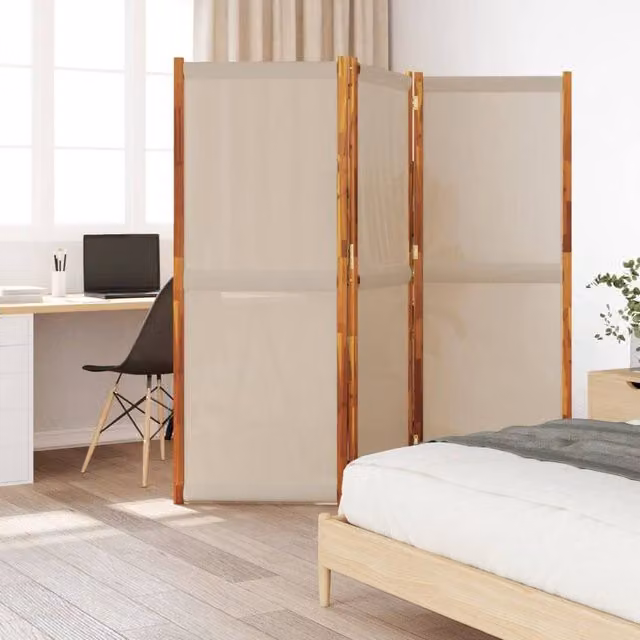 Berkfield Home 3-Panel Acacia Wood Room Divider in Beige, W/H: 180 x 210 cm
