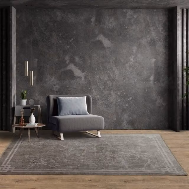 The Rug Shop UK Silver and Grey Abstract Modern Polyester Rug with Cotton Backing, W: 200 cm, D: 290 cm