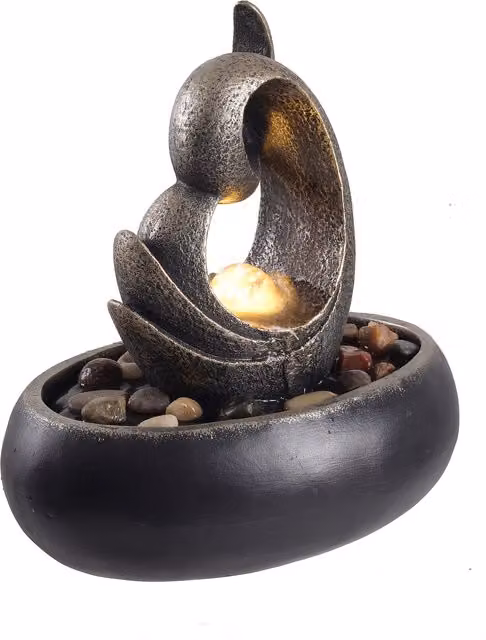 Teamson Home Modern Tabletop Zen Water Fountain with LED Lights in Grey and Black