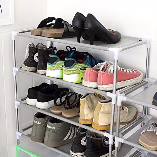 AMOS 10 Tier Extendable Shoe Rack Organiser with Grey Waterproof Non-Woven Fabric Shelves, H 173 x W 57 x D 28 cm – 3