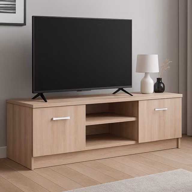 Heze Furniture Modern Compact TV Unit with Storage in Brown and Yellow