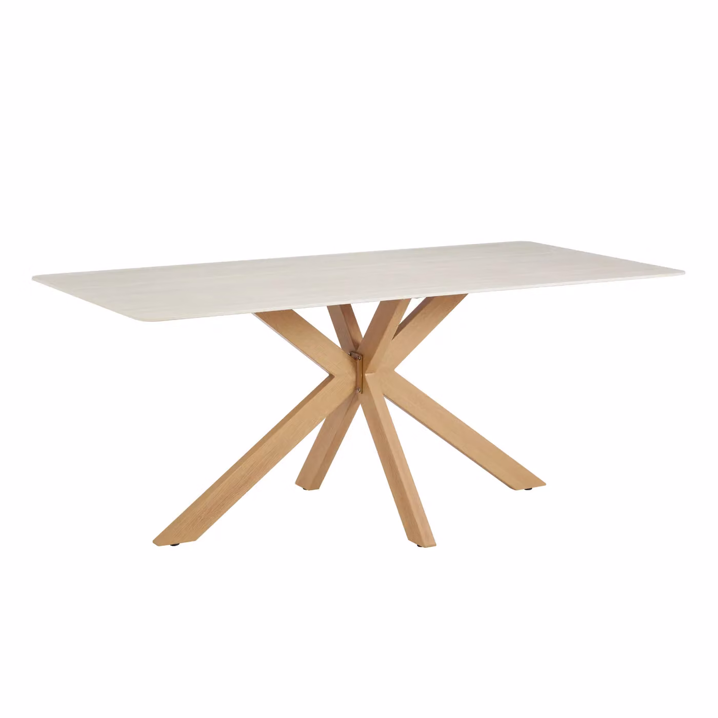 Modish Furnishing Athens Rectangular Dining Table with White Matt Ceramic Top and Brown Wood Effect X-Frame Base – 2