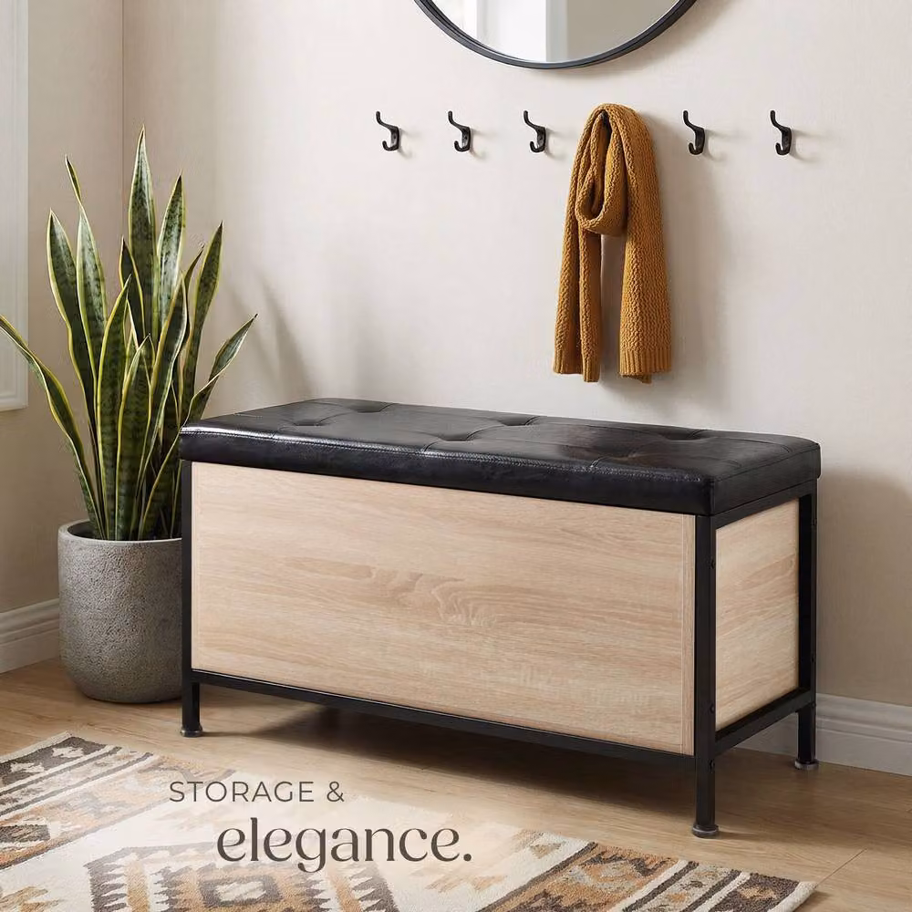tectake Calico Storage Bench in Light Oak and Brown – 7