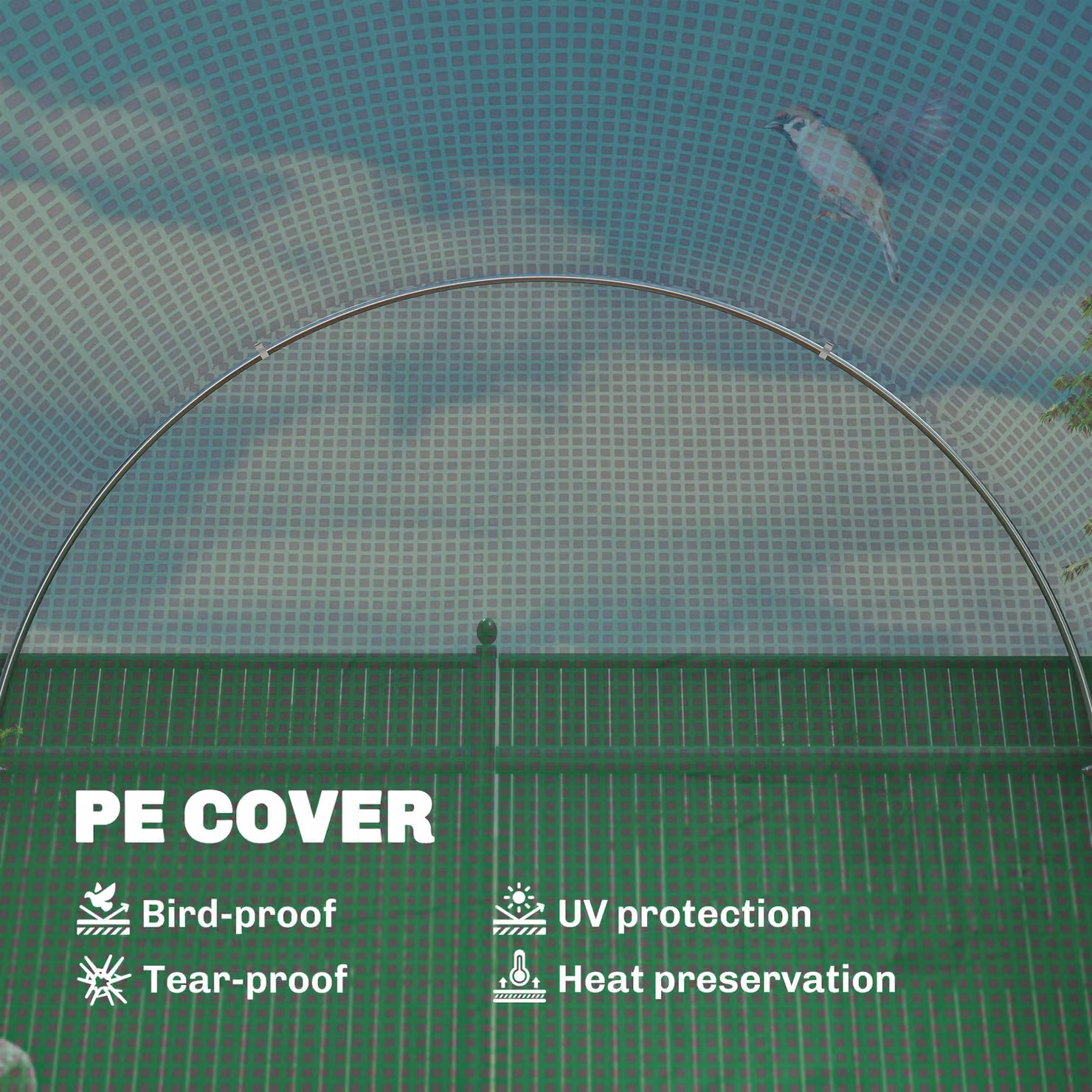 Outsunny Green Walk-In Polytunnel Greenhouse with Steel Frame, PE Cover, Roll-Up Door and 4 Windows, W: 2.5 m, D: 2 m – 2