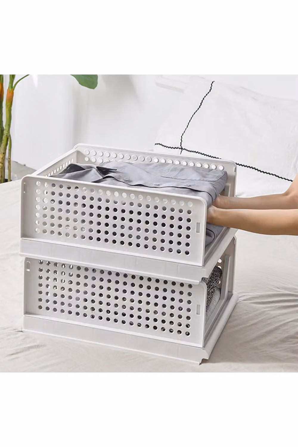 Living and Home Foldable and Stackable Multifunctional Clothing Storage Basket Drawer Organiser in White – 2