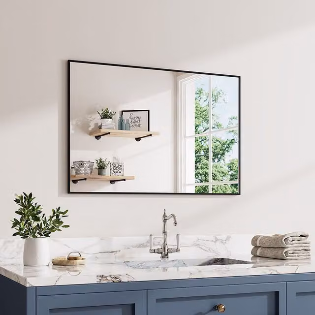 Kidkid Modern Rectangular Wall Mirror with Black Aluminium Frame