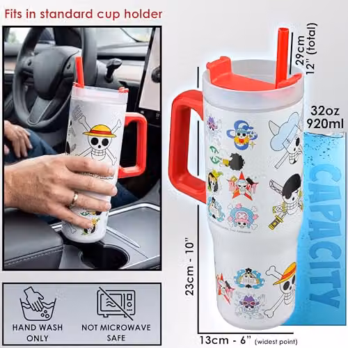 Get Trend One Piece Insulated Stainless Steel Tumbler with Straw and Handle, 920ml, Multicolour and White – 5