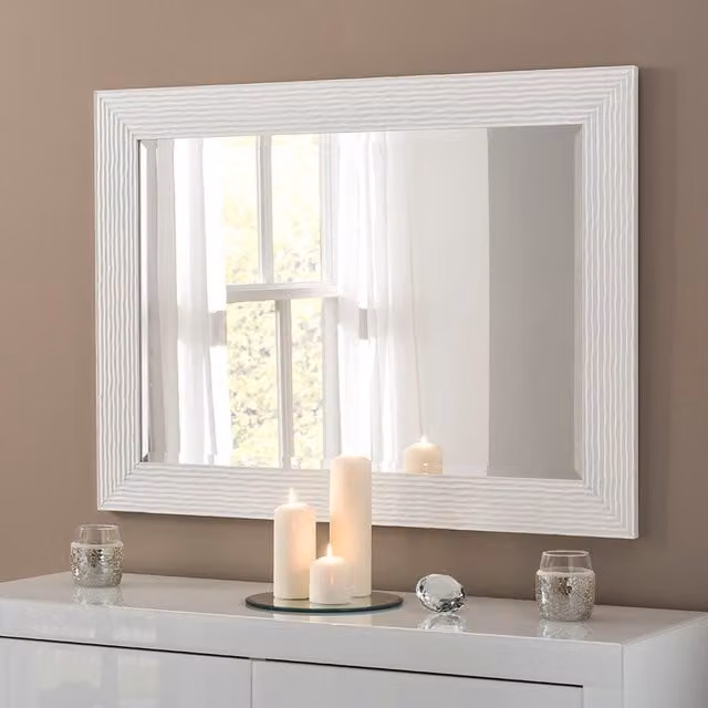 Yearn Gloss White Wave Framed Organic Design Hanging Mirror, Width: 92.5 cm