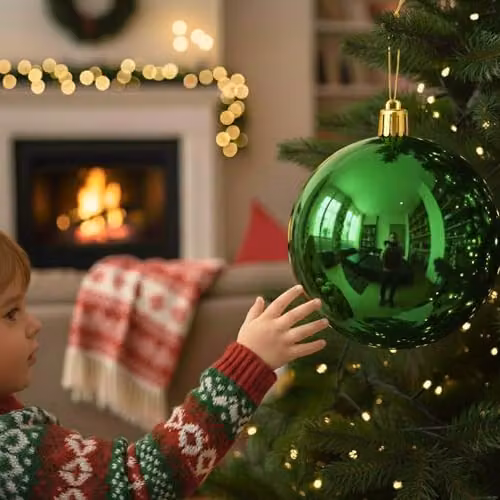 Shatchi Green Round Plastic Christmas Bauble Hanging Ornament, Diameter: 20 cm – 5